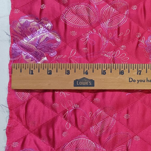 1 Yard 19" Vintage Double Faced Quilted Diamond Red Satin Floral Quilting Fabric - Picture 11 of 14